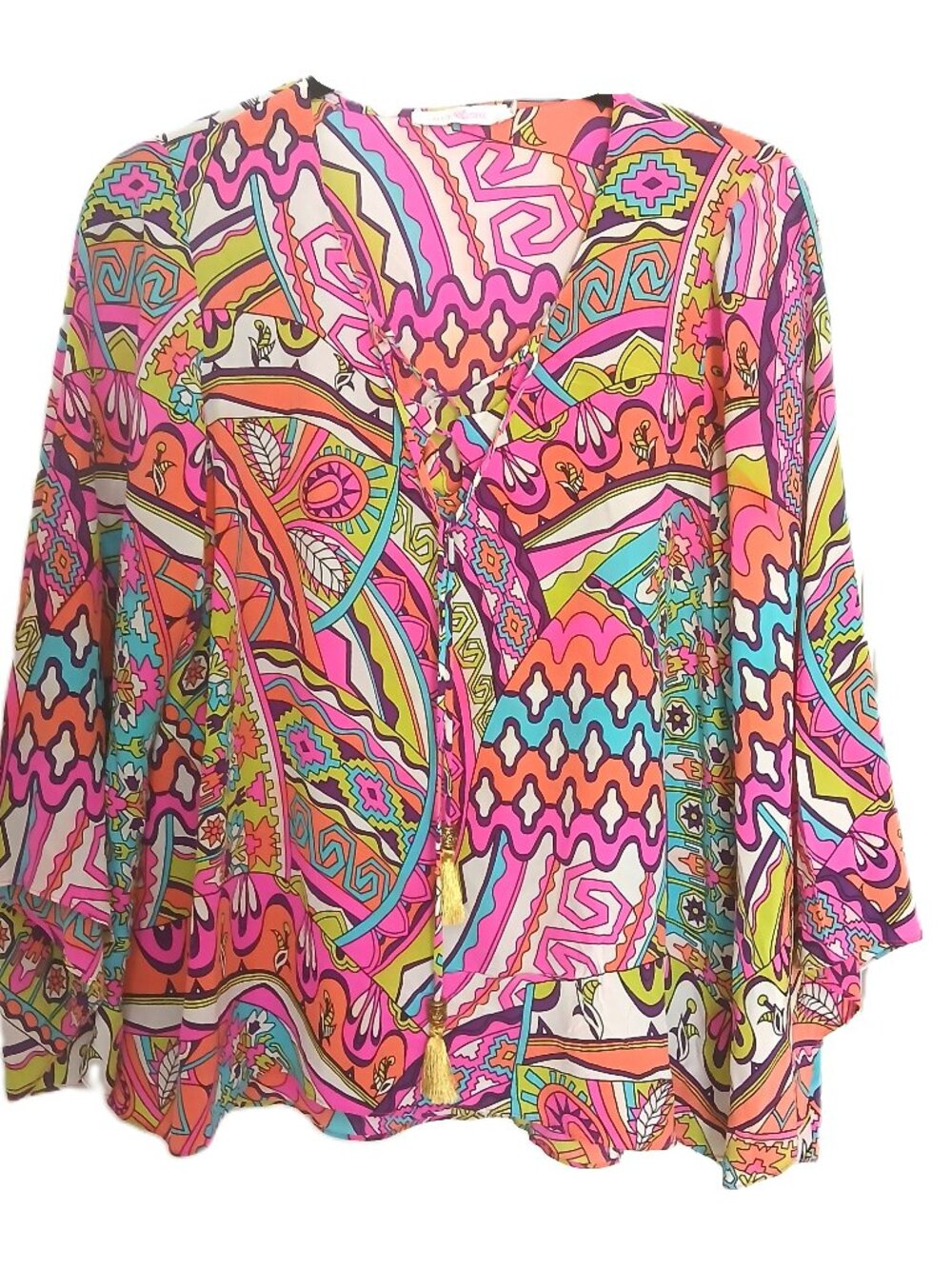 Alice And Trixie Medium Paisley Floral 100% Silk Blouse With Kimono Sleeves